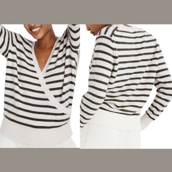 NWT Madewell Green Elthorne Stripe Wrap Sweater XL - Picture 2 of 12